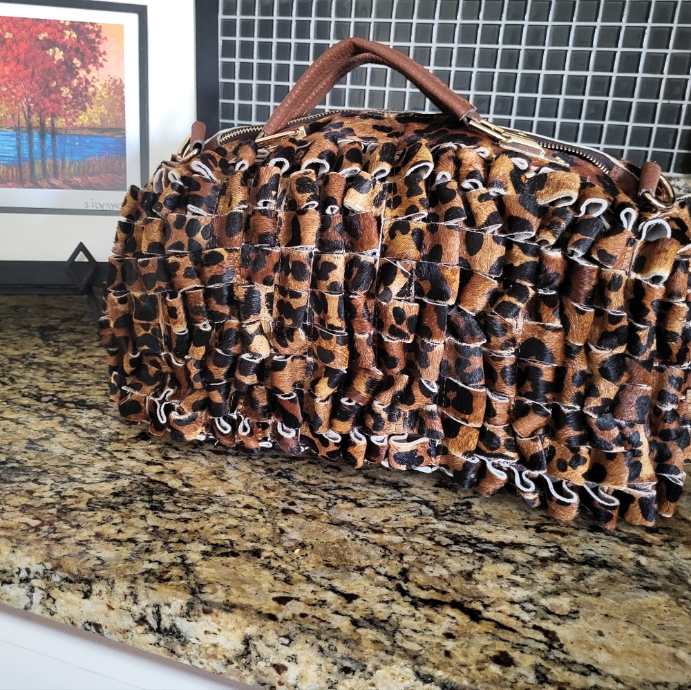 Roberto Della Croce Leopard Print Women's Handbag/Shoulder/Crossbody - Picture 2 of 8